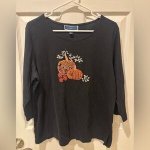 Black Pumpkin / Halloween Embroidered Top